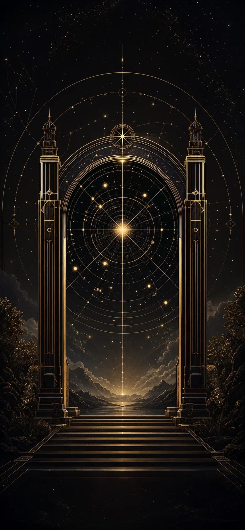 Stellica observation gate opening toward a field of stars