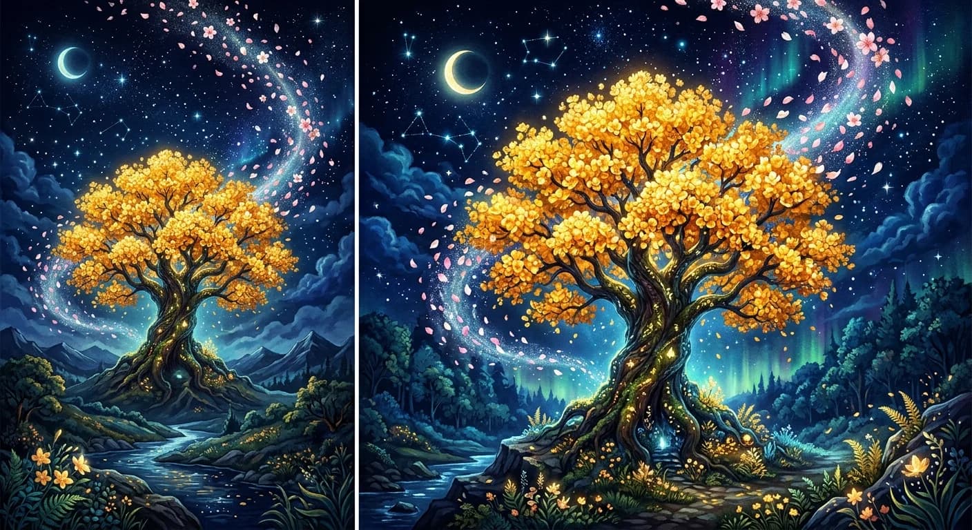 満開の花を咲かせる大木のイラスト(帝旺のピークエネルギーの象徴)